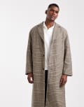 [ONLY & SONS] ONLY & SONS drop shoulder longline coat in brown houndstooth XS Walnut