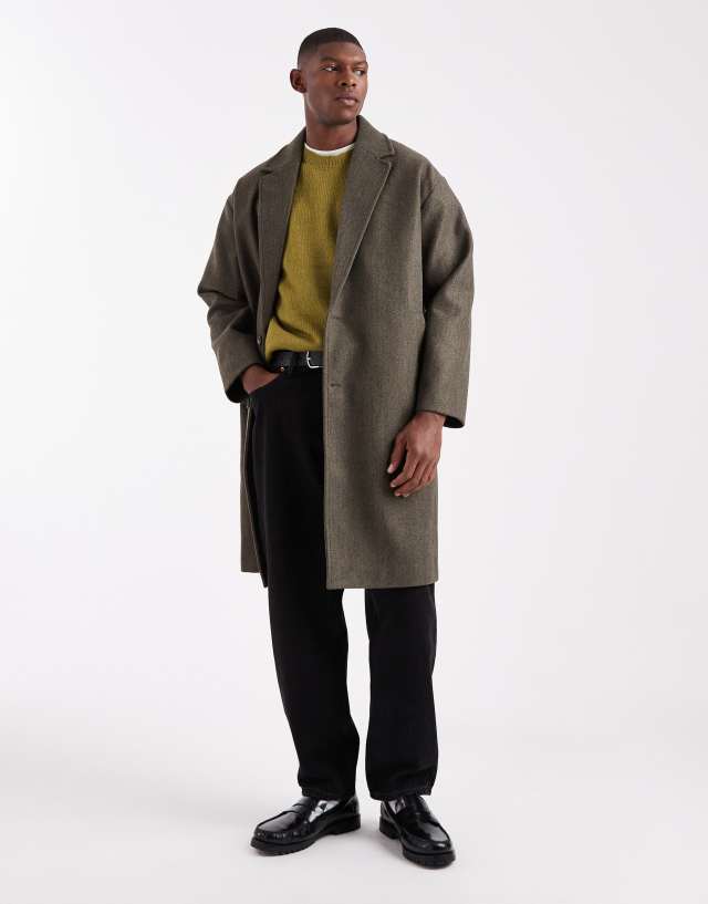 ONLY & SONS drop shoulder longline coat in khaki texture | ASOS