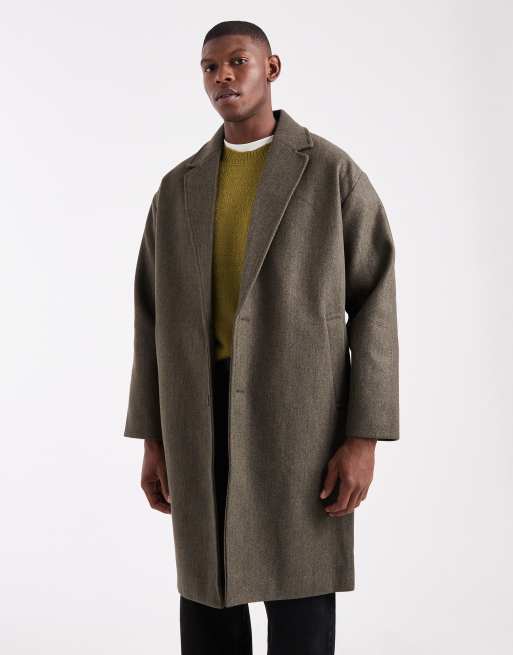 ONLY & SONS drop shoulder longline coat in khaki texture | ASOS