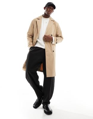 drop shoulder trench coat on beige-Neutral