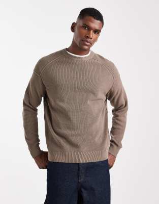 Only & Sons Dropped Shoulders Crew Neck Knit Sweater In Brown