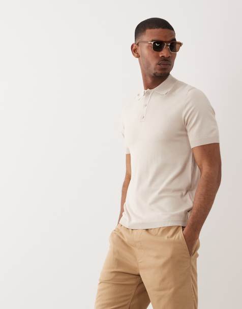 ONLY & SONS knitted polo in ecru