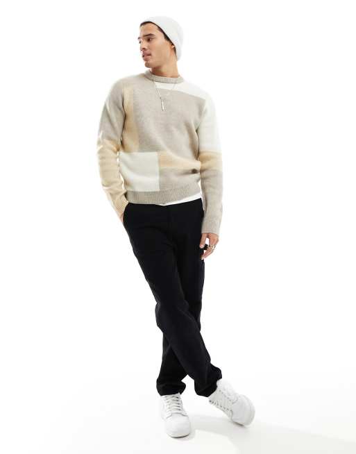 Only & Sons – Dzianinowy sweter z okrągłym dekoltem we wzór z blokami kolorów