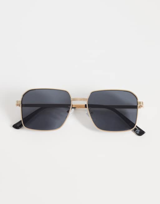 ONLY & SONS – Eckige Sonnenbrille aus goldfarbenem Metall mit schwarzer Tönung, 3 von 3