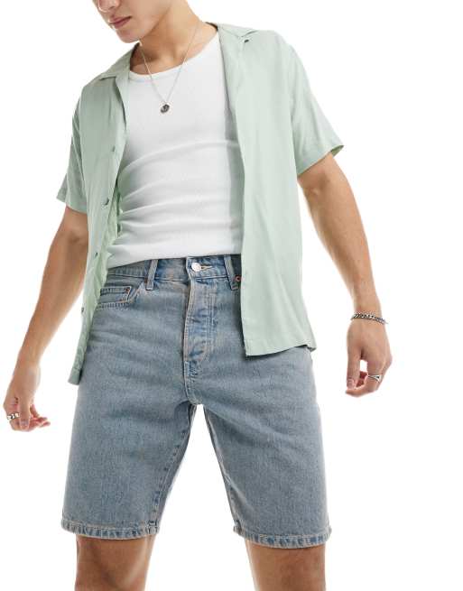 ONLY & SONS - Edge - Denim short met rechte pasvorm in lichtblauw met roze wassing