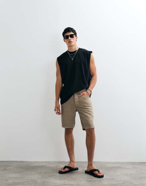 ONLY & SONS – Edge – Gerade geschnittene Jeans-Shorts in hellbrauner Vintage-Waschung