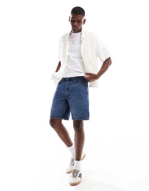 ONLY & SONS Edge straight fit denim shorts in dark blue wash