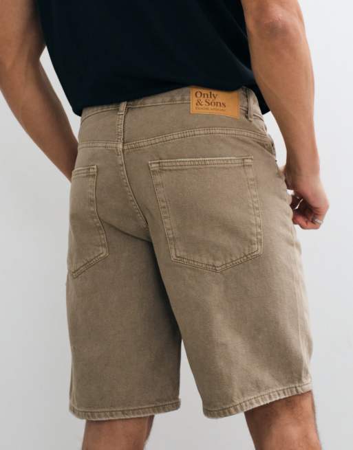 Only & Sons - Edge - Gyldenbrune denimshorts med lige ben i vintage vask, 3 af 5