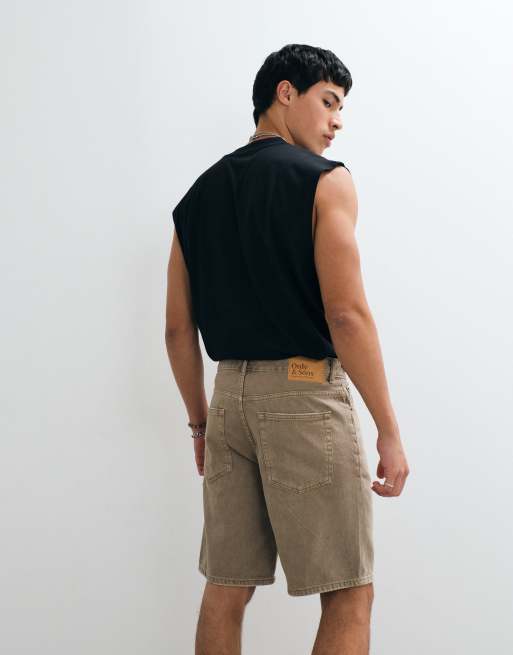 Only & Sons - Edge - Gyldenbrune denimshorts med lige ben i vintage vask, 4 af 5