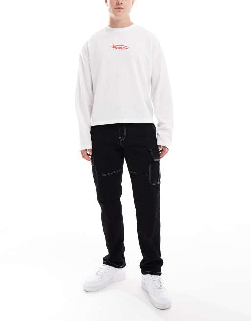 Only & Sons - Edge - Jeans dritti multitasche neri con cuciture a contrasto