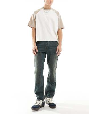 Only & Sons Edge Loose Fit Carpenter Jeans In Vintage Mid Blue Wash