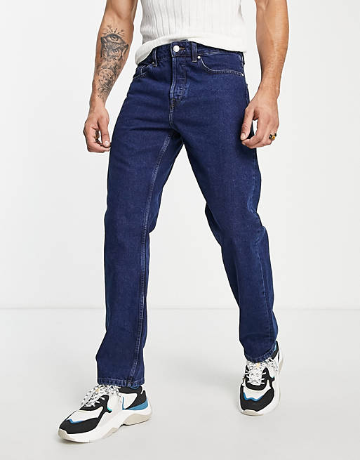 Only & Sons Edge loose fit jeans in dark wash blue 