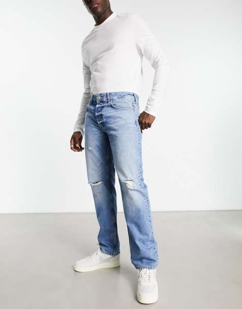 Only & Sons Edge loose fit jeans in light wash with rips - view 1