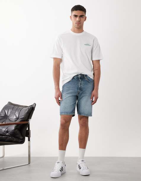 ONLY & SONS – Edge – Mellanblå, tvättade shorts med rak passform - view 1