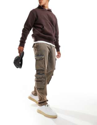 Only & Sons Edge Straight Cargo Pants In Gray