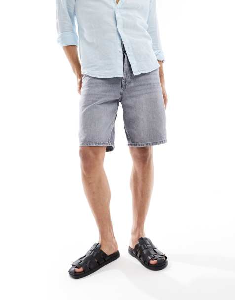 ONLY & SONS Edge straight fit denim shorts in washed grey - view 1
