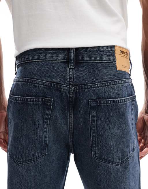 ONLY & SONS Edge straight fit jeans in blue black denim, 5 of 5