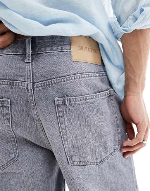 ONLY & SONS – Edge – Szorty jeansowe o prostym kroju w spranym szarym kolorze, 3 z 5