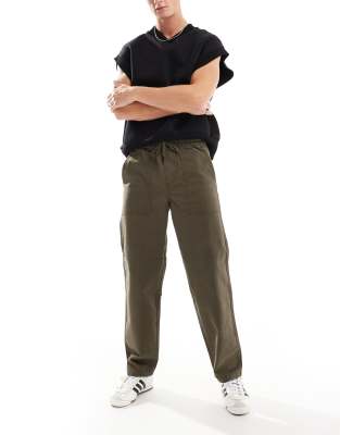 elasticated waist loose pants in khaki-Green