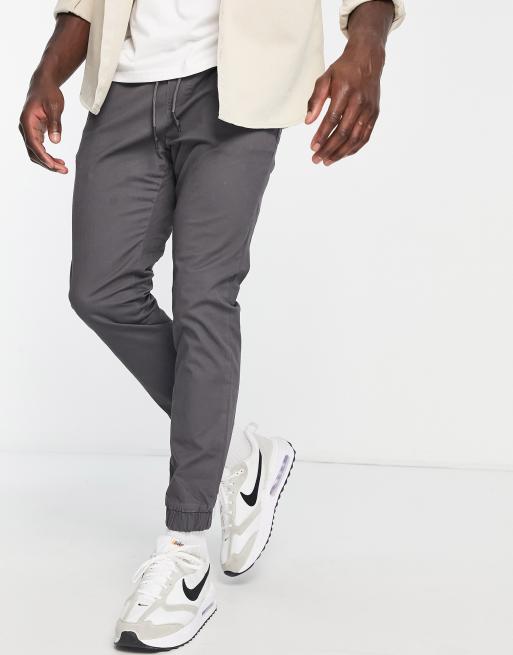 Only Sons elasticated waist slim fit cuffed chino in grey ASOS