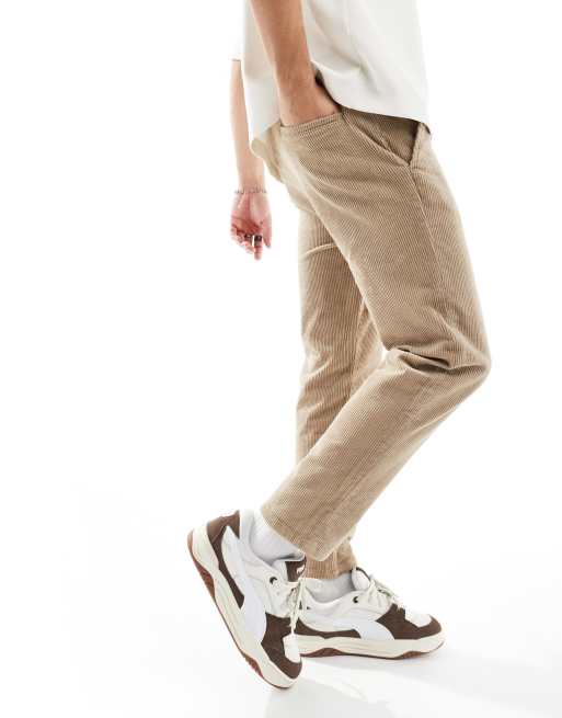 Only & Sons elasticated waist tapered cropped cord pants in beige