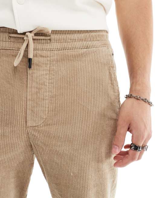 Only & Sons elasticated waist tapered cropped cord pants in beige, 5 of 5