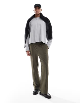 elasticized waist wide leg sweatpants in light brown