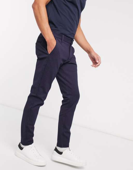 Only & Sons – Elegante Stretch-Hose mit Nadelstreifen in Marine, 4 von 4