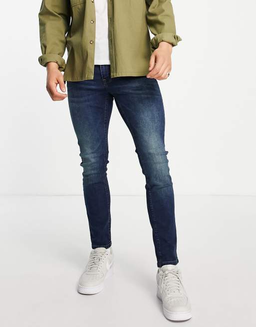 Only & Sons – Eng geschnittene Jeans in Mittelblau
