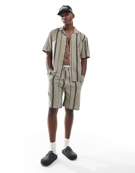 ONLY & SONS - Ensemble rayée en tissu aspect lin - Beige