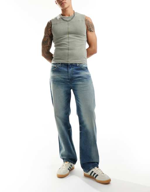 Only & Sons - Fade - Jeans ampi blu lavaggio medio candeggiato