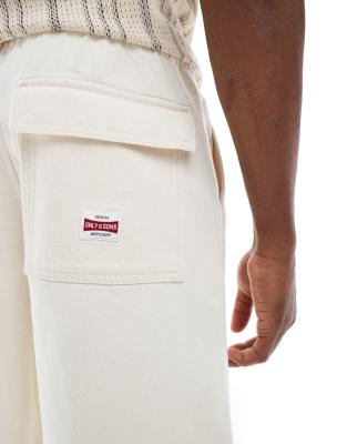 Only & Sons Fade Loose Fit Denim Shorts In White