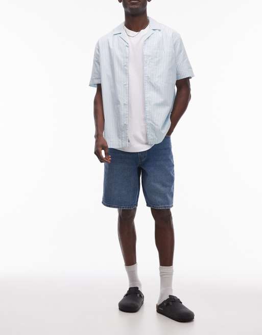 ONLY & SONS fade loose fit denim shorts in mid blue wash, 4 of 5