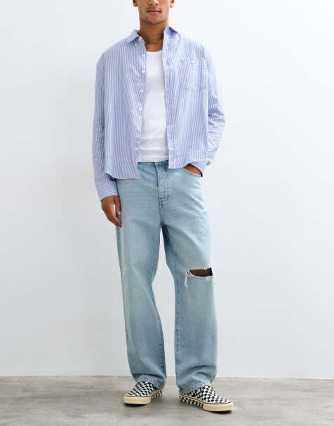 ONLY & SONS Fade loose fit distressed jeans in light blue - view 1