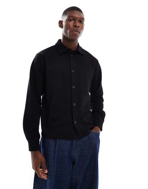 ONLY & SONS textured overshirt in black