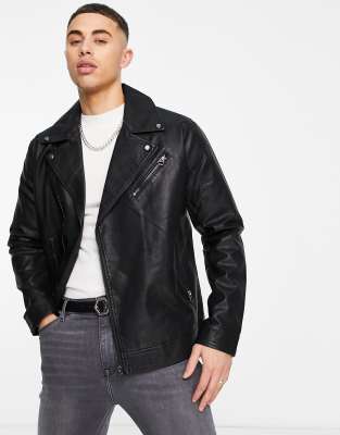 Only & Sons Faux Leather Biker Jacket In Black ModeSens