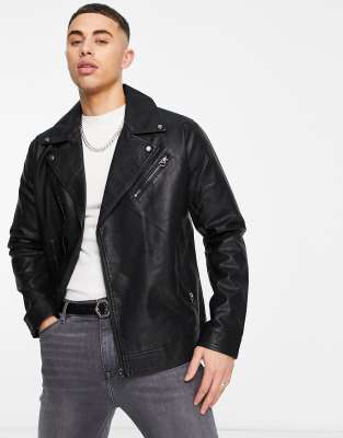 Only & Sons Faux Leather Biker Jacket In Black | ModeSens