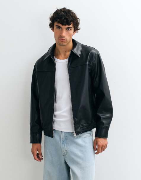 Only & Sons faux leather bomber jacket in black - view 1