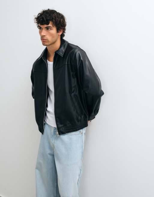 Only & Sons faux leather bomber jacket in black, 4 of 5