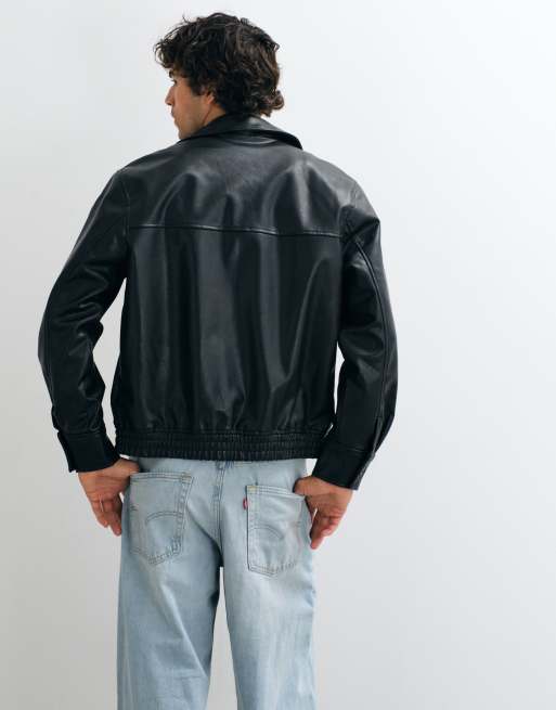 Only & Sons faux leather bomber jacket in black, 5 of 5