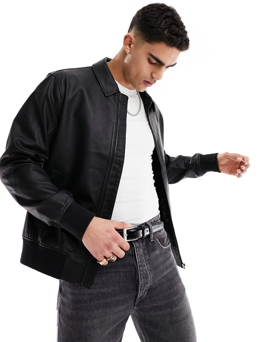 ONLY & SONS faux leather jacket in black