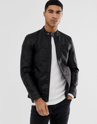 Only & Sons faux leather racer jacket in black | ASOS