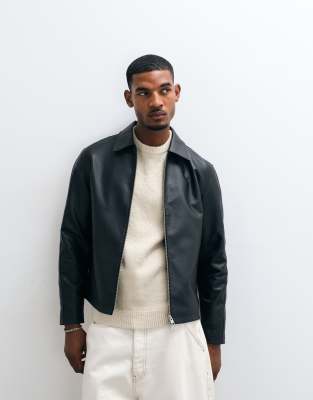 Only & Sons Faux Leather Zip Thru Jacket In Black