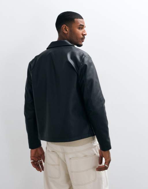ONLY & SONS faux leather zip thru jacket in black, 4 of 5