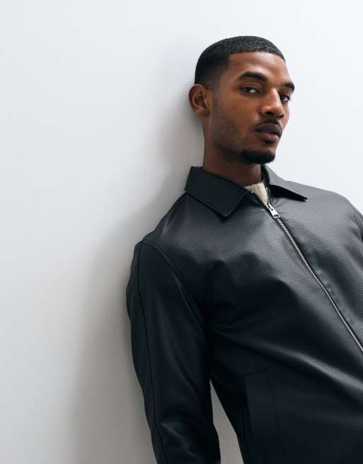 ONLY & SONS faux leather zip thru jacket in black, 5 of 5