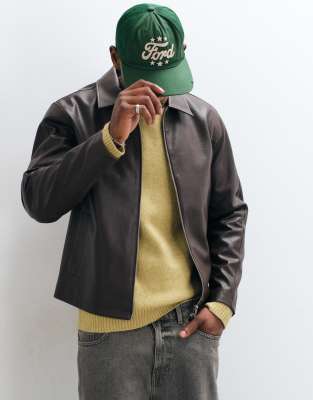 Only & Sons Faux Leather Zip Up Jacket In Brown