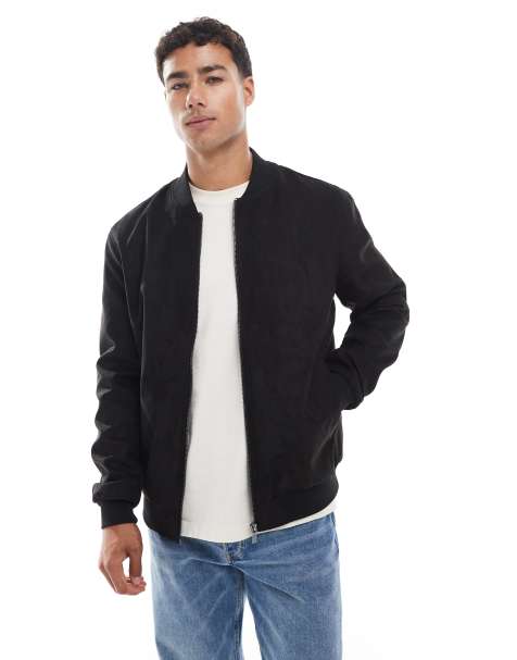 ONLY & SONS faux suede bomber jacket in black - view 1