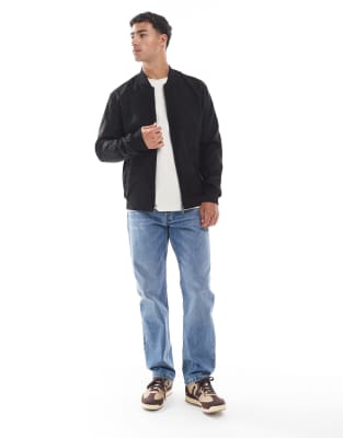 Only & Sons Faux Suede Bomber Jacket In Black