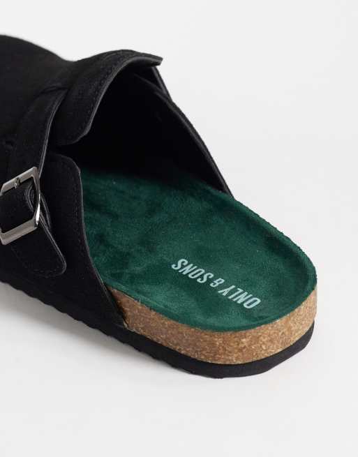 ONLY & SONS faux suede clogs with buckle in black, 4 of 4