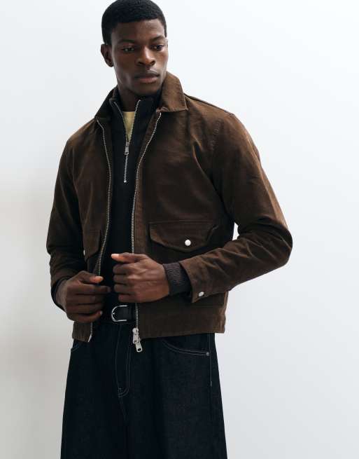 ONLY & SONS faux suede double zip jacket in chocolate, 3 of 5
